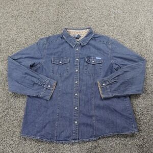 Duck Head Shirt Womens XL Blue Denim Jean Pearl Snap Western Rodeo Ranch Cowgirl